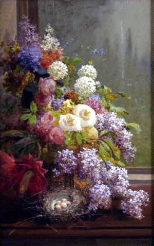 Thomas Hill - Still Life FLowers and Fruit